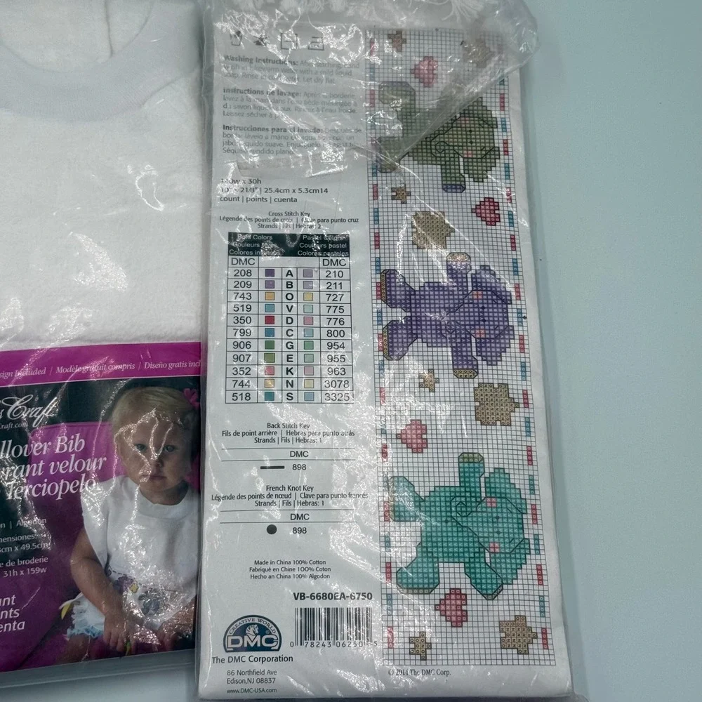 Lot of 3 Charles Craft White Velour Pullover Bibs 14 Count Aida Cross Stitch DMC